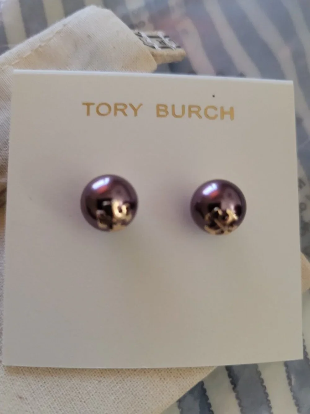 New, Authentic Tory Burch Moondance Pearl Stud Earrings